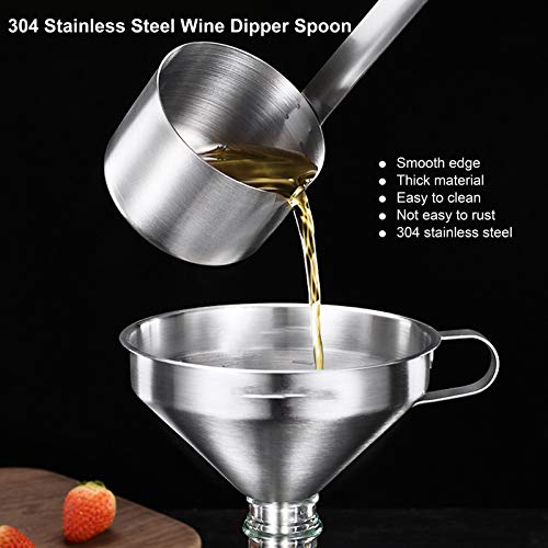 BORDSTRACT Wine Ladle, Stainless Steel Long Handle Wine Dipper Flat Bottom Oil Vinegar Sauce Ladle Wine Measuring Cup Dipper Spoon with Hook for Pouring Sauce Oil Coffee Beer(250ml)