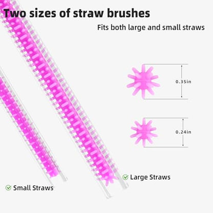 Silicone Straw Cleaner Brush, 4Pcs Reusable Straw Brush Set with Extra-Long Design for Cleaning Thin Metal Straws and Wider Milkshake Straws （6mm+9mm Purple) - color: Purple