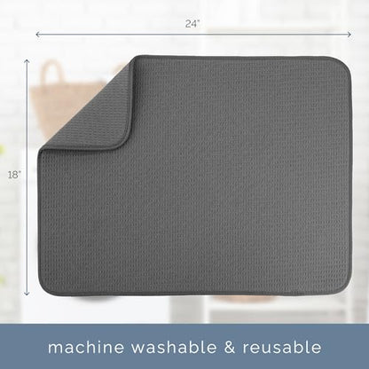 S&T INC. Dish Drying Mat XL, 18” x 24”, Absorbent Microfiber Kitchen Counter Mat, Dish Drying Pad for Dishes, Utensils, Pots and Pans, Extra Large, Charcoal - size: 18" x 24"