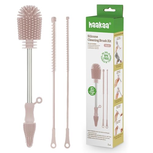 Haakaa Silicone Cleaning Brush Kit – Household Cleaning Brushes for Bottles and Crevices – Food-Grade Silicone: Dishwasher Safe (Kit-Blush) - color: Kit-blush