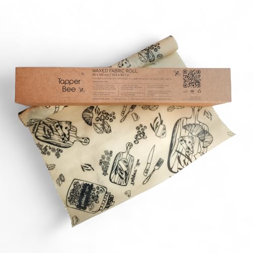 Beeswax Wrap: Sustainable Plastic-Free Storage for Snacks & Bread. Reusable, Cotton-Based & Eco-Friendly. Grey Nuts Design, 55”x13.4” Roll. - color: Gray