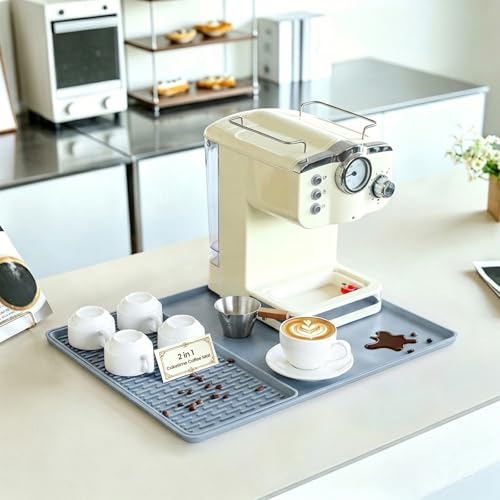 Caketime 2 In 1 Silicone Coffee Bar Mat Accessories for Keurig Coffee Maker pot with Detachable Dish Drying Rug Kitchen Counter Under Sink Drainer Necessities Rome Decor 16"x16" Light Gray - color: Light Gray, size: 16" x 16"