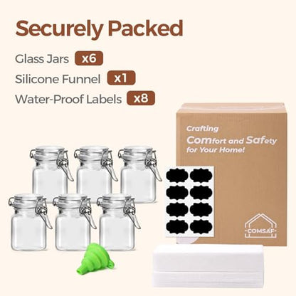 ComSaf Square Small Glass Spice Jars with Airtight Lids 4 oz 6 Pack Pantry | Honey herbs, Farmhouse pantry organization, Mini favor jars, Labels included, Funnel included, Kitchen storage, Snacks - size: 4oz*6