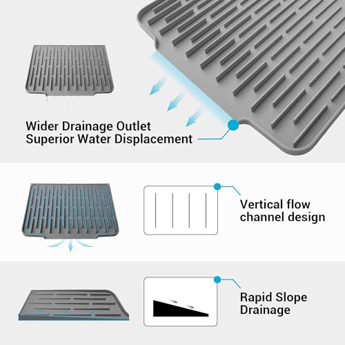 Foldable Silicone Dish Drying Mat for Kitchen Counter & Sink - Quick Dry, Space Saving, Non-Slip Pad for Small Apartments & Coffee Bar Dark Grey - color: Dark Gray