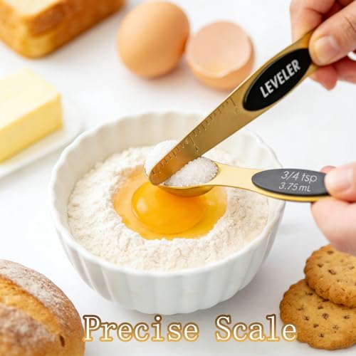 12-Piece Gold Magnetic Measuring Cups and Spoons Set，4 Premium Stainless Steel Gold Measuring Cups，8 Magnetic Measuring Spoons Set with Leveler，Measuring for Dry & Liquid Cooking Baking for Kitchen