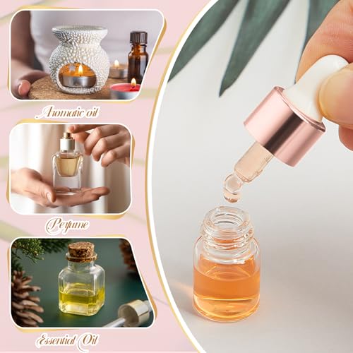 Didaey 100 Pcs 1/2/3/5/10/15 ml Mini Glass Oil Dropper Bottle Bulk, Clear Essential Small Empty Bottles Sample Containers Perfume Liquid Vials with Cap for Traveling (2 ml,Rose Gold) - color: Rose Gold, size: 2 ml