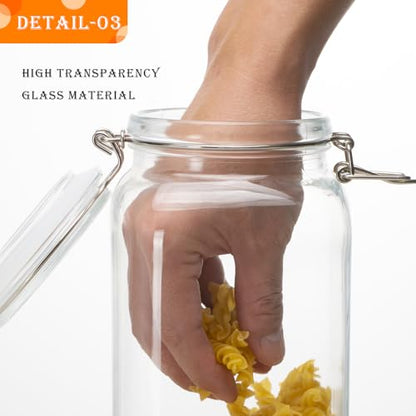 34oz Square Glass Food Storage Jars with Airtight Clamp Lids, 3 Pack Large Kitchen Canisters for Flour, Cereal, Coffee, Pasta and Canning, Mason Jar (Clear 34oz Square - 3 sets) - color: Clear 34oz Square - 3 sets