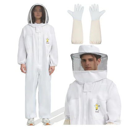 Sting Proof Full Body Bee Suit, Unisex, 2 Veils & Gloves, L(Fits 5'7"-5'11") | Unisex Ultralight Full Body Bee & Wasp Gear, A-Grade Goatskin Gloves, Detachable Veils, Apiary Backyard Halloween - size: L for 5'7" – 5'11"