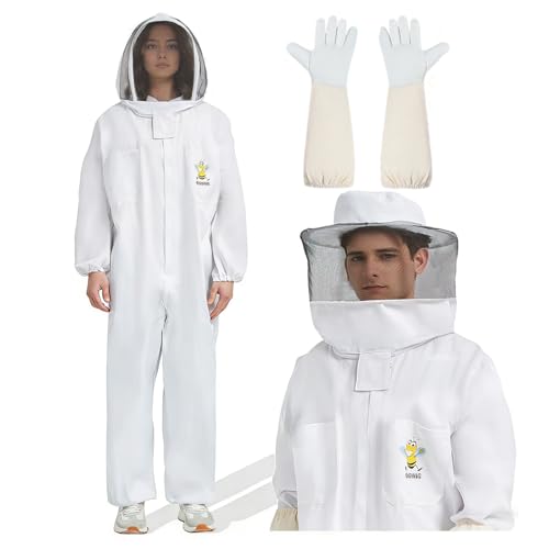 Sting Proof Full Body Bee Suit, Unisex, 2 Veils & Gloves, XL(Fits 5'11"-6'3") | Unisex Ultralight Full Body Bee & Wasp Gear, A-Grade Goatskin Gloves, Detachable Veils, Apiary Backyard Halloween - size: XL for 5'11" – 6'3"