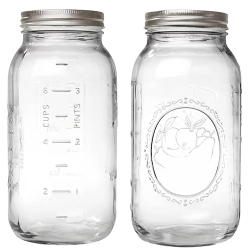 PR1M3 64 oz Mason Jar Wide Mouth, 2 Pack Large Half Gallon Mason Jars with Airtight Band & Lid, Clear Glass Jars for Canning, Fermenting, Pickling, Storing. - color: Half Gallon, size: 64 Ounce (Pack of 2)