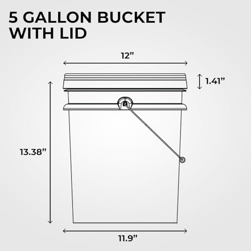 5-Gallon White Bucket Pail Container with Lid | Food Grade | Heavy-Duty Approx 90 MIL Extra Durable | Metal Handles with Plastic Grip | Multi-Use | Easy Stack and Store | BPA Free - 5 Pack - color: White - 5 Gallons, size: 5 Packs