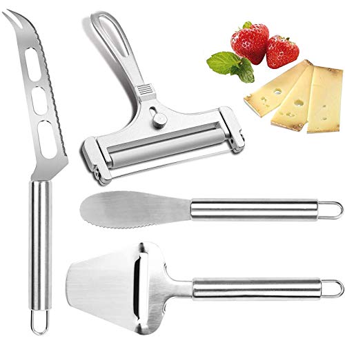 Linwnil Cheese Slicer Set Stainless Steel Wire Cheese Slicer Thickness Adjustable Cheese Cutter for Cutting Soft, Semi-Hard, Hard Cheeses (cheese 3+1, PCS, 4) - size: cheese 3+1