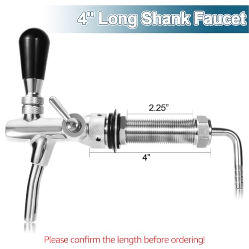 Long Shank Flow Control Beer Faucet, All Stainless Steel Beer Tap Faucet Upgraded Adjustable Bar Tap, 4" Draft Beer Shank with 5/16" Barb & G5/8 Thread for Home Brewing, Kegerator, wall - size: All Stainless Steel