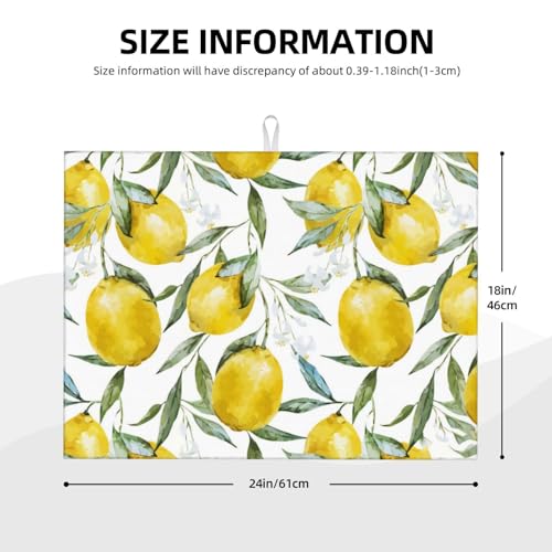 Lemon Dish Drying Mat For Kitchen Counter, Super Absorbent Microfiber Dish Drying Pad, Kitchen Gadgets For Easy Clean Multi-Use Large 18"x24" - color: Lemon