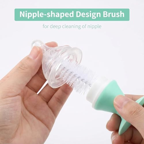 Ariseno 4-in-1 Baby Bottle Brush Set, Bottle Brush Cleaner, Bottle Cleaner Brush Set, Including Nylon Bottle Brush, Bottle Cap Brush, Straw Brush, Nipple Brush, BPA-Free (Green) - color: Green-nylon