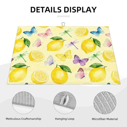 Kitchen Drying Mat for Countertop Fresh Lemon Butterfly Garden Pattern Non-Slip Kitchen Counter Mat for Dishes Glassware - color: Yellow Soft Green