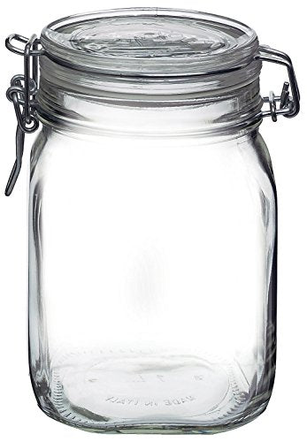 Bormioli Rocco Fido, 2 Pack, 33.75 Oz. Food Storage Glass Jars, Airtight Rubber Seal & Glass Lid, with Stainless Wire Clamp, Mason Jar, Made in Italy - size: 33.75 oz