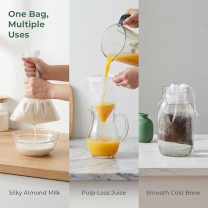Mikinona 3 Pack Nut Milk Bags Reusable Fine Mesh Filter Bags with Drawstring for Juice Soy Milk Cold Brew Food Strainer 14.17X9.44 Inches