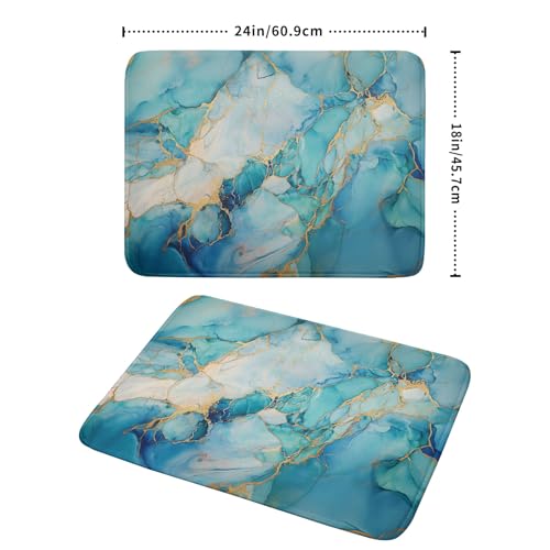Marble Print Dish Drying Mat for Kitchen Counter,Blue Teal Turquoise Gold Drying Mat 18 x 24 Inch with Absorbent Reversible Microfiber Drying Pad for Coffee Bar - size: 18" x 24"
