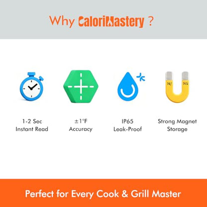 Meat Thermometer Digital with Backlight, Calibration & Hold Function, IP65 Waterproof Food Thermometer for Cooking, Outdoor Grilling, Candy Making
