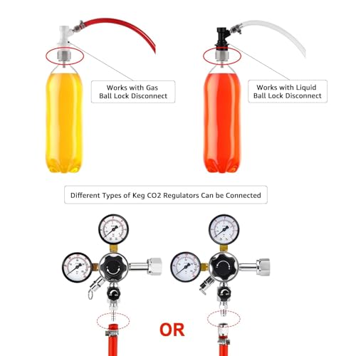 5.5 Feet Ball Lock Disconnect Gas Tubing Line Stainless Steel Carbonation Cap Kit for Soda Beer PET Bottle CO2 Regulator Keg Tap with Stainless O.D 5/16'' Barb Brewing Hose Clamp Sealing Gasket - size: Stainless Carbonation Cap Kit