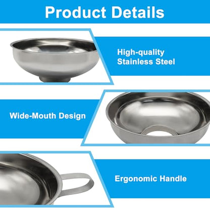 Stainless Steel Wide Mouth Canning Funnel for Kitchen Use & Regular Mason Jar(2 Pcs funnels, Strainer)