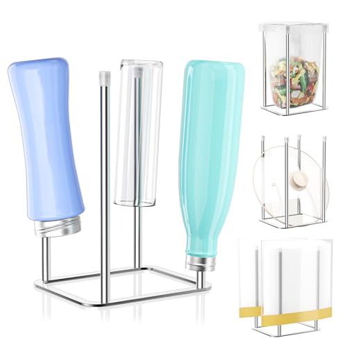 Water Bottle Drying Rack Reusable Bottle Rack Dryer Kitchen Stand Holder Metal Countertop Baby Bottle Drying Rack Water Cup Drying Rack for Plastic Bags, Bottles and Cups (Sliver, Small) - size: Small