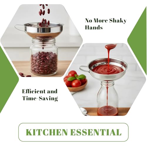 3PCS Stainless Steel Canning Funnel, 5.8in Large Funnel Wide Mouth with 2.2in Spout, Versatile Kitchen Funnels for Filling Bottles, Fits Oil, Jam, Honey & Flour, Canning Accessories