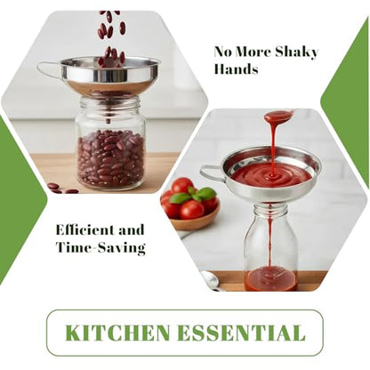 3PCS Stainless Steel Canning Funnel, 5.8in Large Funnel Wide Mouth with 2.2in Spout, Versatile Kitchen Funnels for Filling Bottles, Fits Oil, Jam, Honey & Flour, Canning Accessories