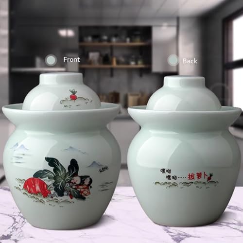 Traditional Chinese Hand Painted Porcelain Fermentation Crock With Water Seal Lid, Ceramic Pickling Jar, 1 Pcs(Pink,3.5kg) - color: Pink, size: 3.5kg