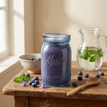 Rubtlamp Blue Mason jar 32 oz, 12 Pack Glass Jars - Wide Mouth Mason Jars with Airtight Lids for Pickling, Fermenting, Food Storage&DIY Crafts, Microwave & Dishwasher Safe - color: Blue