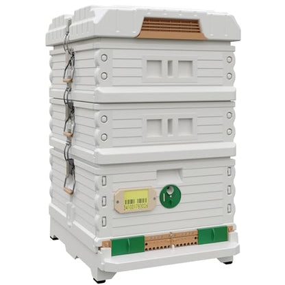 Apimaye Ergo Insulated 10 Frame Honey Maker 1 Deep 2 Medium Beehive Set (White Body Green Entrance)