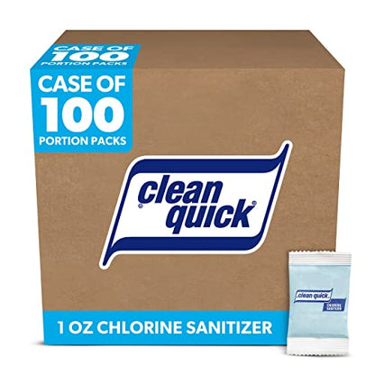 Clean Quick Professional Bulk Powdered Chlorine Dish Sanitizer for Commercial Use, 1 oz. Packets (Case of 100)