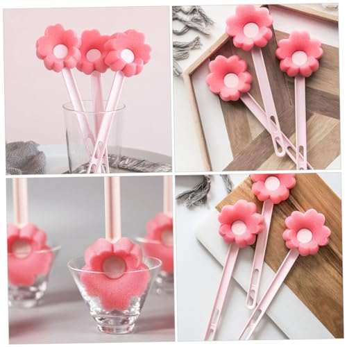 Yardwe Flower Shaped Sponge Bottle Brush Long Handled Bottle Cleaner for Feeding Bottles Water Cups and Kettles Portable Cup Cleaning Brush for Kitchen Bathroom and Restaurant Use