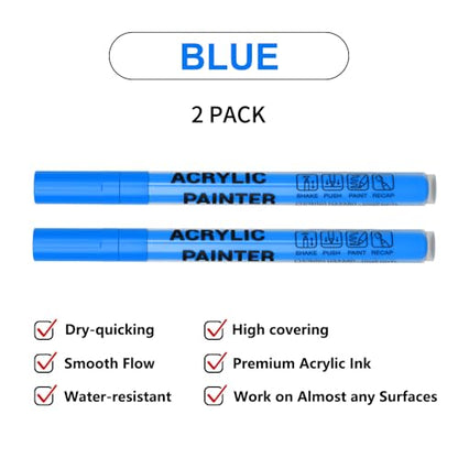 Acrylic Paint Pens Waterproof Markers 2 Blue Permanent Marker Pens Acrylic Pens for Rock Painting Glass Stone Ceramic Metal Fabric Pebble Painting pens Craft Supplies - color: Blue