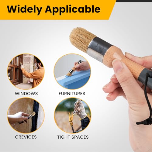 Chalk Paint Brush, 2 Pack Wax Brushes and Chalk Paint for Furniture DIY Art Crafts, Natural Bristle Round Oval Brush for All Painting and Waxing - size: Small Round, 2 Pack