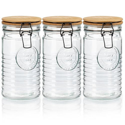 Glass Storage Containers with Airtight Lids - 40 Ounce Mason Jar Storage Containers for Cereal, Coffee & Rice - Pantry Organizing Canister Set of 3 for Kitchen