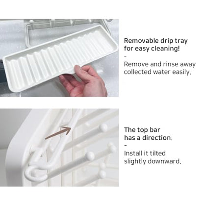 LUNELL Baby Bottle Drying Rack 20 Hooks Space-Saving Vertical Brush Holder | Drip Tray, Countertop Organizer, Pump Parts, Pacifiers, Nipples, Baby Feeding Accessories, Ivory White