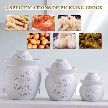 Simple Fish Pattern Pickle Jars, Traditional Water-Sealed Fermentation Crock, Household Ceramic Storage Containers, Decorative Furniture(7kg/246.9oz) - size: 7kg/246.9oz