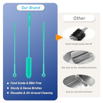 Silicone Water Bottle Brush and Straw Cleaner Set,Long Bottle Brush,Straw Cleaning Brush Silicone,Long Handle Scrub Cleaning Brush for Narrow Neck Bottle,Wine Bottle,Thermos,Sports Bottles (Green) - color: Green