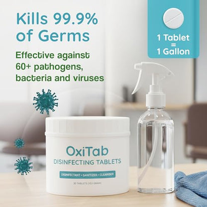 Hospital-Grade HOCL Effervescent Disinfectant Tablets – EPA Registered – Kills 99.9% of Germs, Bacteria & Viruses – Perfect for Healthcare, Salon & Home Use (30 Tabs, 13.1g)