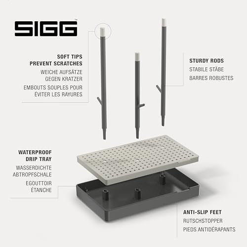 SIGG - Elara Bottle Drainer - Non-Slip - Waterproof drip Tray - Scratch-Free Rubberised Holders - BPA-Free & Dishwasher Safe - Swiss Design - Made in the EU - Grey