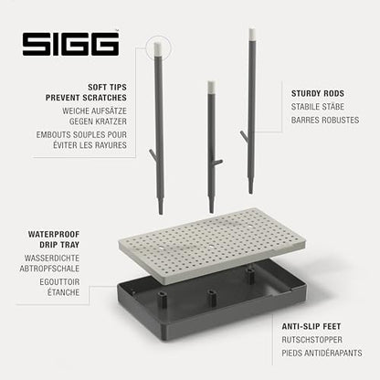 SIGG - Elara Bottle Drainer - Non-Slip - Waterproof drip Tray - Scratch-Free Rubberised Holders - BPA-Free & Dishwasher Safe - Swiss Design - Made in the EU - Grey