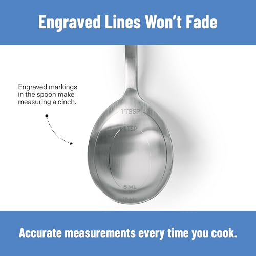 Misen Measuring Chef Spoon – Stainless Steel Cooking Spoon with Engraved Tablespoon Teaspoon and Milliliter Markings for Precise Measuring Mixing Sauces Dressings Marinades and Cooking Prep - style: Measuring Spoon