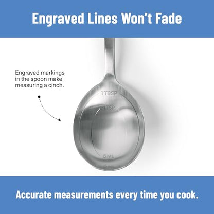 Misen Measuring Chef Spoon – Stainless Steel Cooking Spoon with Engraved Tablespoon Teaspoon and Milliliter Markings for Precise Measuring Mixing Sauces Dressings Marinades and Cooking Prep - style: Measuring Spoon