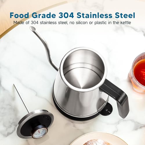 Nueve&Five Electric Gooseneck Kettle with Thermometer, 1.0L Pour Over Hot Water Kettle for Coffee and Tea, 1000W, Auto Shutoff, Boil-Dry Protection,Stainless Steel - color: Stainless Steel