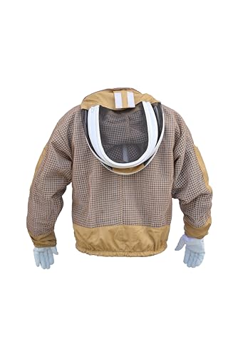3 Layer Bee Jacket with Fencing Veil and One Pair Gloves Ventilated Sting Proof Beekeeping Jacket for Beekeepers - color: Khaki, size: Medium