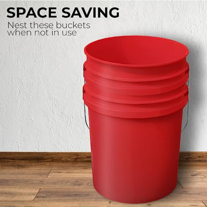 EconoHome 5-Gallon Red Bucket Pail Container Without Lid, Metal Handles with Plastic Grip for Easy Carrying, Heavy-Duty 90MIL Extra Durable, BPA Free - 5 Pack - color: Red, size: 5 Pack