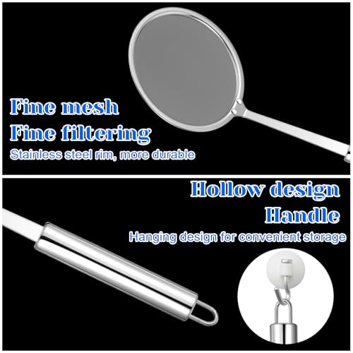 2Pcs Fat Skimmer Spoon, Stainless Steel Fine Mesh Strainer Food Strainer for Cooking,Skimming and Floating Grease Foam & Oil (10cm & 14cm)