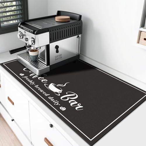 CooRug Absorbent Coffee Mat, Fashion Dish Drying Mat for Kitchen Counter Coffee Bar Accessories Espresso Machine Dish Rack 17" x 32" Black - size: 17" x 32"